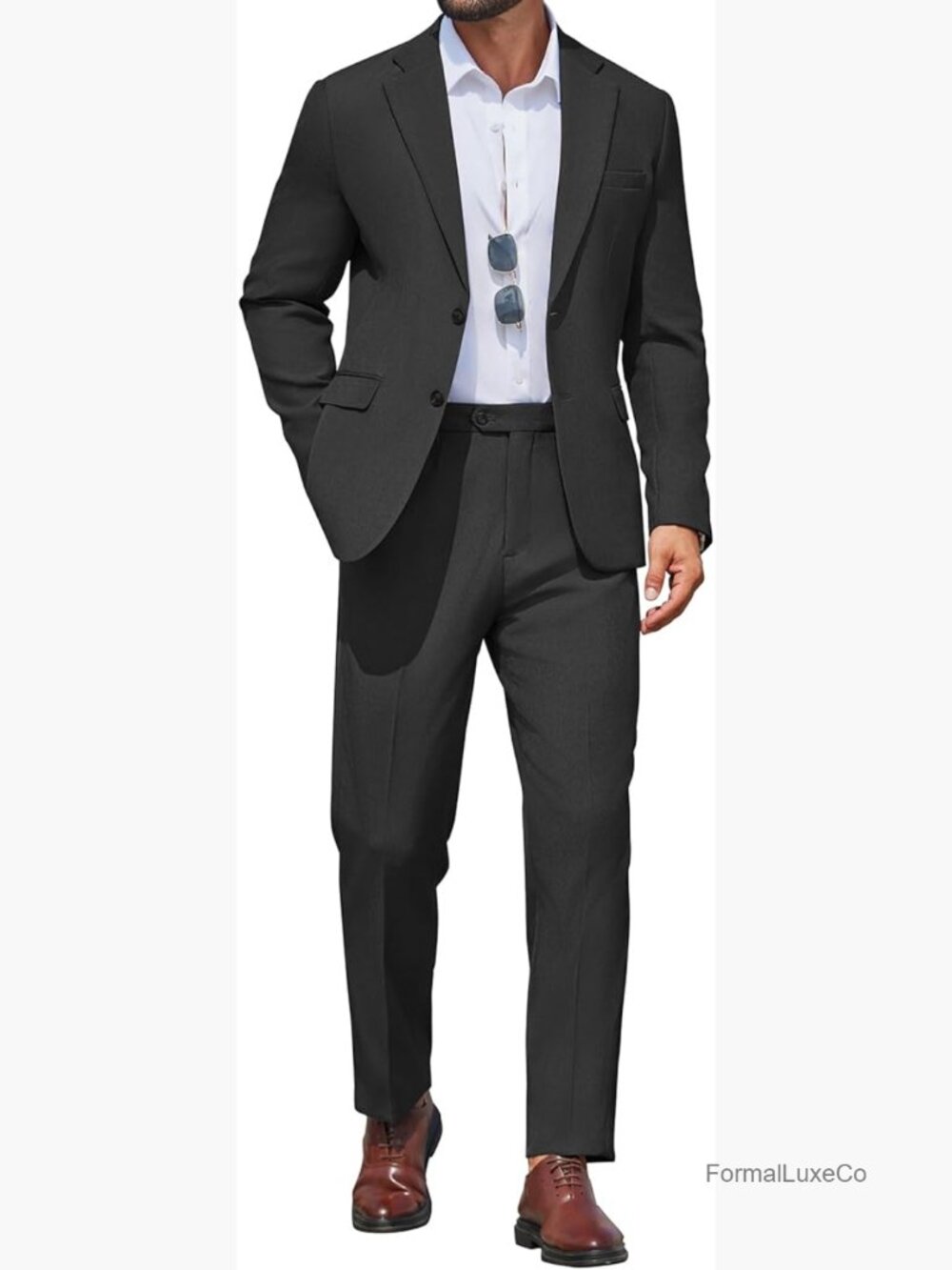 Slim Fit 2 Button Dress Suit Set - Solid Jacket & Pants for Wedding Prom